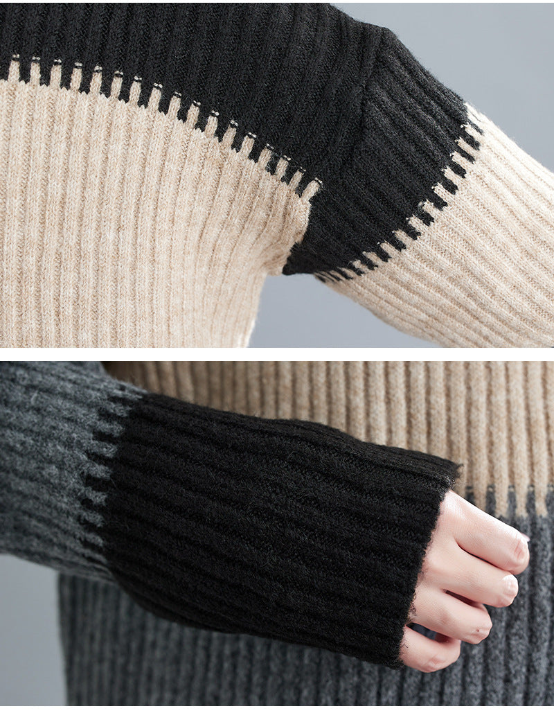 Renk bloklu oversize triko bluz