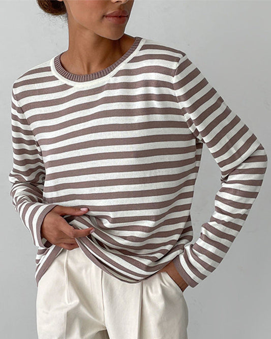 Kadınlar için çizgili uzun kollu bluz