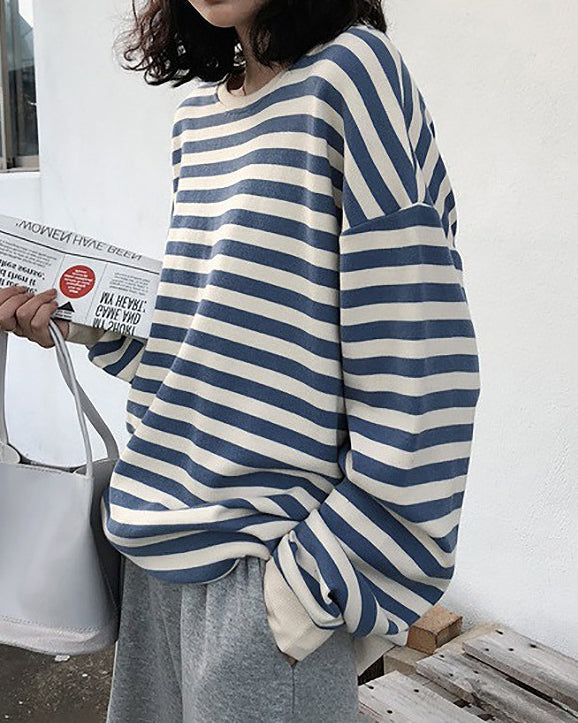 retro çizgili uzun kollu bluz