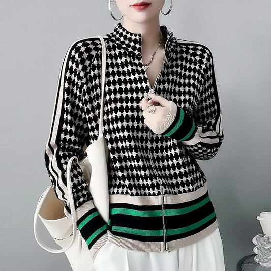 Fermuarlı Kafes Cordelia Bluzu