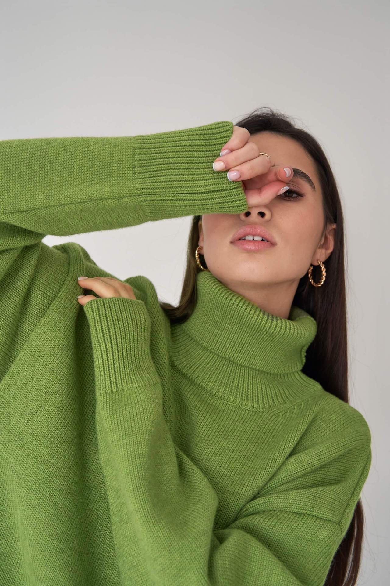 Yüksek yaka ekstra büyük triko bluz Chaleur