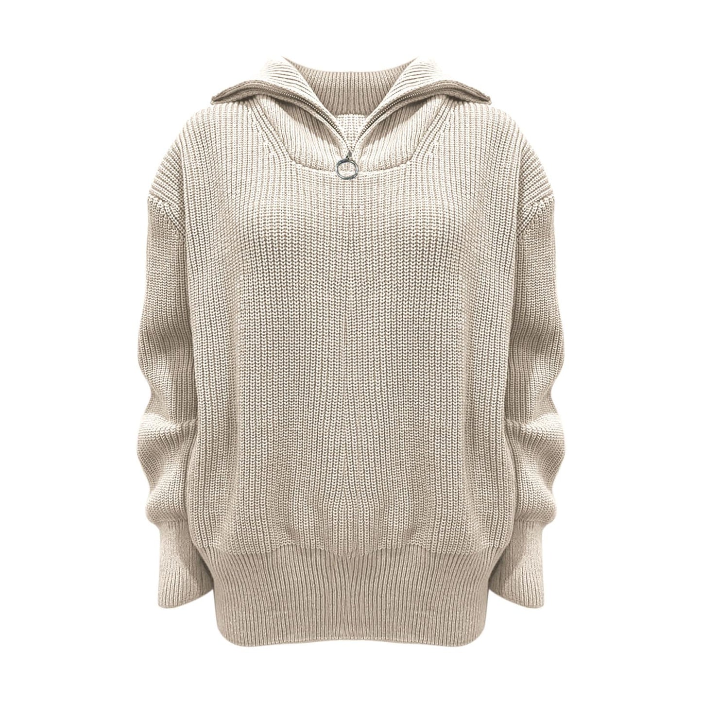 Yüksek yaka ve fermuarlı Ellie triko ceket