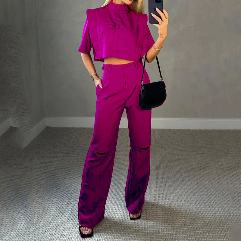 Amanda Takımı: Kısa Bluz ve Yüksek Bel Pantolon