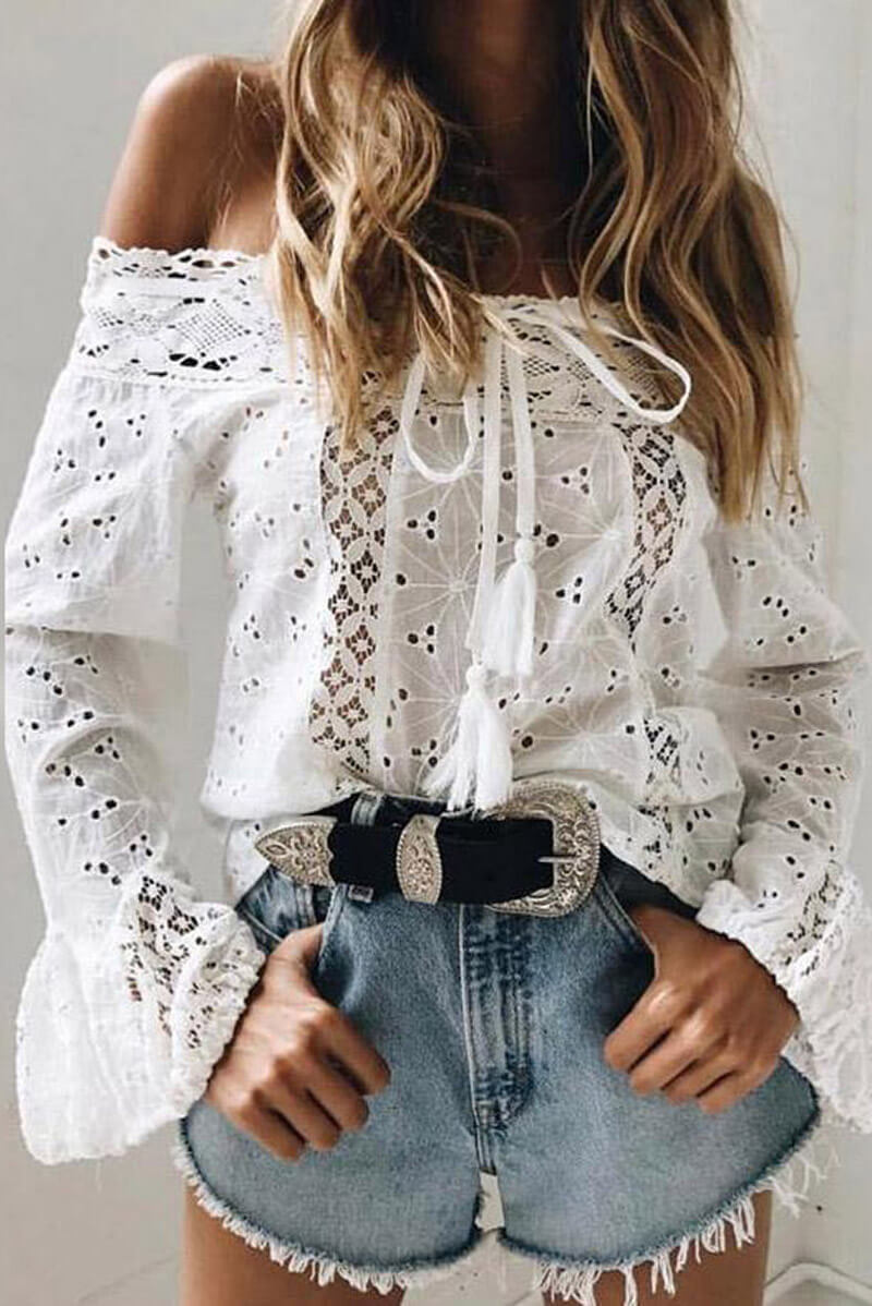 Omuzdan omuza dantel bluz