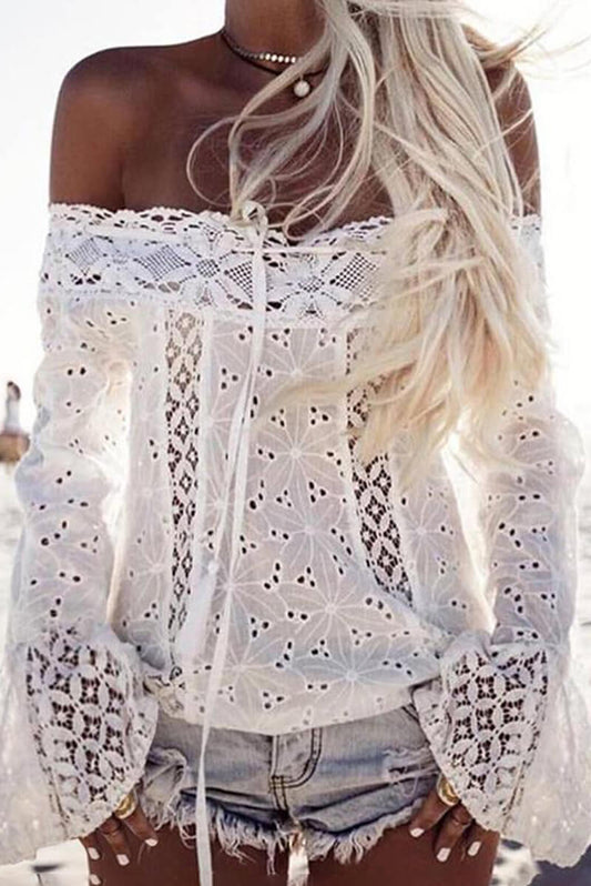 Omuzdan omuza dantel bluz